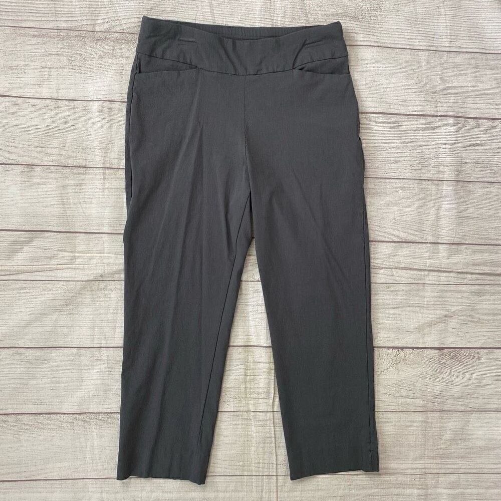 Susan Graver women 4 pull on elastic high waist grey Capri pant w/front pockets
